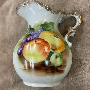 Vintage Decorative Porcelain NORLEANS Japan Hand Painted Pitcher Fruit Gold Trim